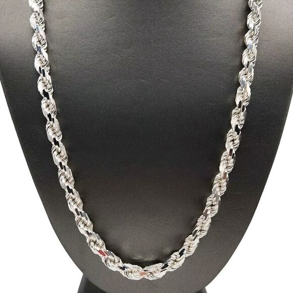 925 Sterling Silver Rope Chain Necklace 22" - Picture 1 of 5